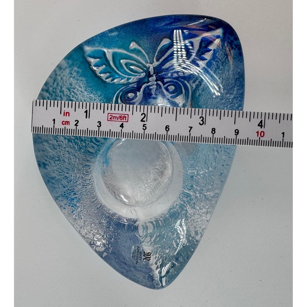 Mats Jonasson Maleras Crystal Butterfly Votive Blue Swirl Art Glass Sweden - Picture 13 of 15